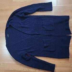 Merokeety Long Chunky Knit Blue Open Front Cardigan